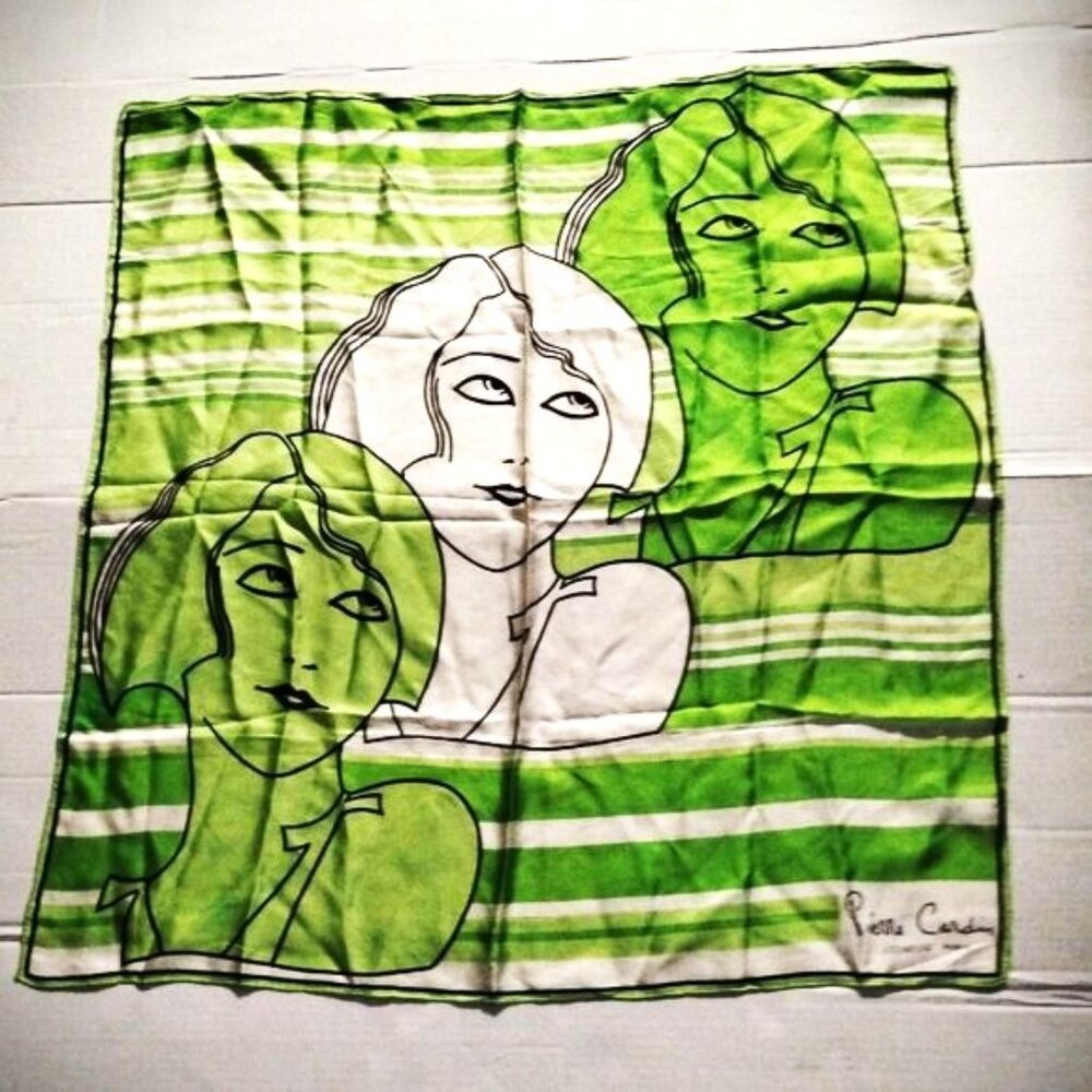 ❤️Rare PIERRE CARDIN JEUNESSE PARIS Op Art Face Silk Scarf 30x29